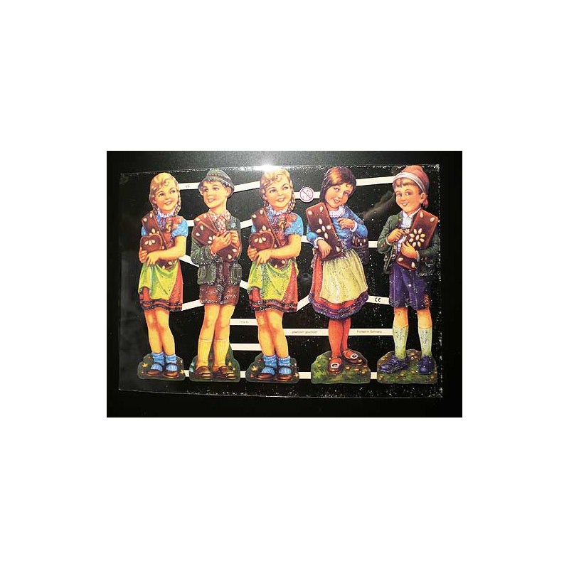 Lámina de cromos troquelados alemanes EF 7152 · Niños con Golosinas · Purpurina – Brillantina !
