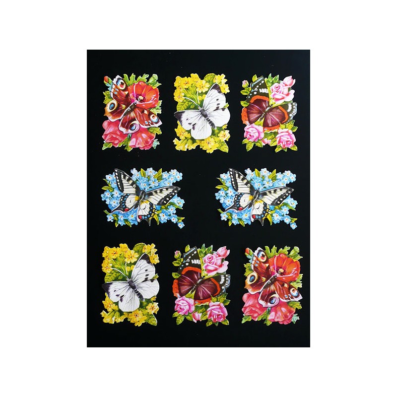Cromos troquelados sueltos en papel grueso. EF TD ST 7143 · Flores y Mariposas ·