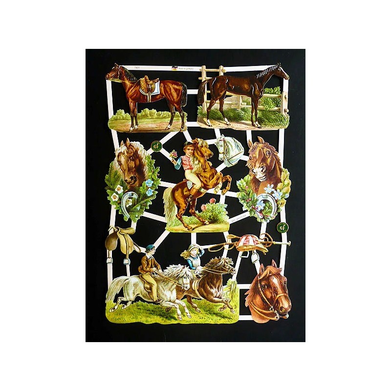 Lámina de cromos troquelados alemanes EF 7401 · Caballos y Jinetes ·