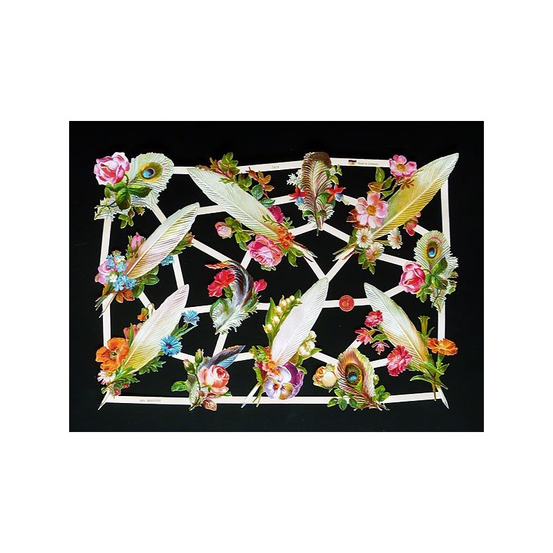 Lámina de cromos troquelados alemanes EF 7419 · Flores y Plumas ·