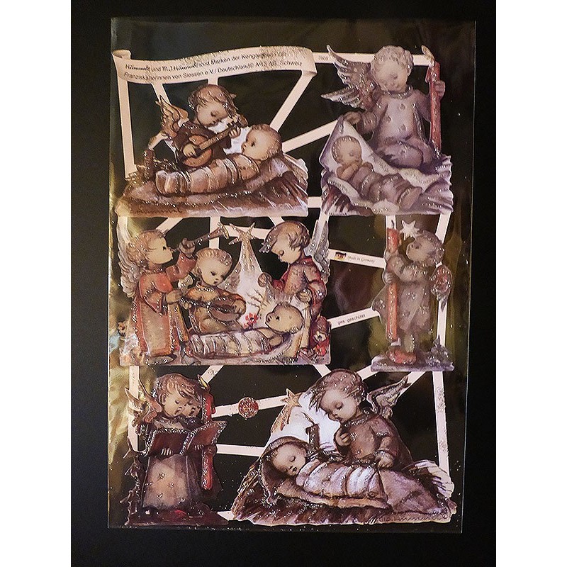 Lámina de cromos troquelados alemanes EF 7505 · Natividad y Ángeles ·  Purpurina – Brillantina !